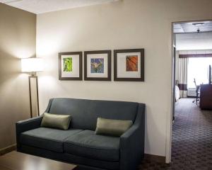 ein Wohnzimmer mit Sofa und Bildern an der Wand in der Unterkunft Comfort Inn & Suites Fuquay Varina in Fuquay-Varina