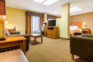 a hotel room with a bed and a living room at Quality Inn Lumberton in Lumberton