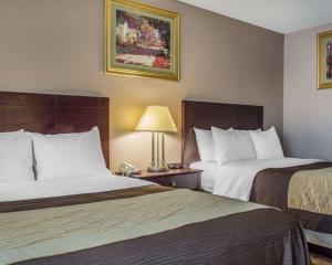 una habitación de hotel con 2 camas y una lámpara en Quality Inn Lockport, en Lockport