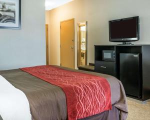 a hotel room with a bed and a flat screen tv at Comfort Inn & Suites Maumee - Toledo I80-90 in Maumee
