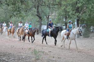 a group of people riding horses on a dirt road at Ariosa in Arroyo Frio