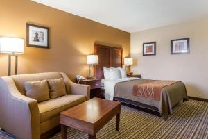 a hotel room with a bed and a couch at Comfort Inn - Hall of Fame in Canton