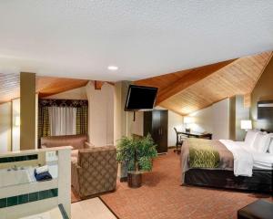 Concordにあるコンフォート イン ペインズヴィルのベッドとテレビが備わるホテルルームです。