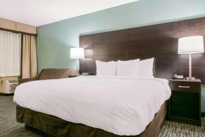 a large bed in a hotel room with two lamps at Quality Inn Dayton Airport in Englewood