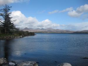 a view of a lake with mountains in the background at Ben Breen House B&B in Clifden