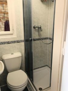 ein Bad mit einem WC und einer Dusche in der Unterkunft Cosy Flora Nest in Prag