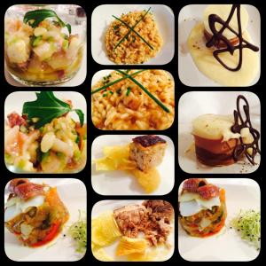 a collage of photos of different types of food at Castillo De Valdés Salas in Salas