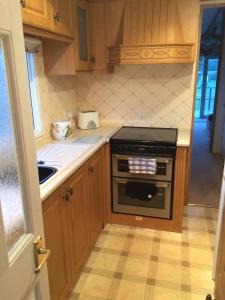 a kitchen with a stove and a sink at Dolafon Farm Stay in St Asaph