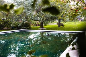 a pool of water in a yard with a park at Reck's Hotel-Restaurant in Salem