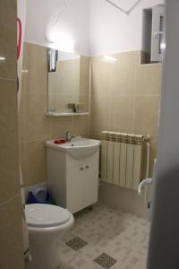 Un baño pequeño con inodoro y lavabo. en Casa Mărguța, en Iaşi