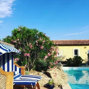 un patio con piscina, una silla y una casa en Sud Vacances, en Montels