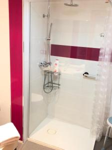 W łazience znajduje się prysznic ze szklanymi drzwiami. w obiekcie Apartamento Conde II w Saragossie