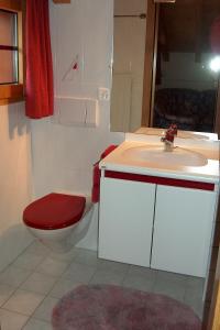 サースフェーにあるAkropolisのバスルーム(赤いトイレ、洗面台付)