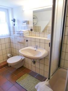 a bathroom with a sink and a toilet at Ferienwohnung Anne in Nebel