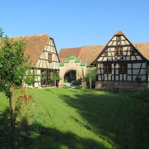 an old house with a green lawn in front of it at Gite d'Audrey et Jean in Uttenheim