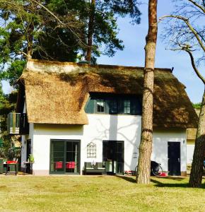 ZirchowにあるMeine kleine Sansibar - charmant und elegant, Sauna, Kamin, 600 qm Grundstückの茅葺き屋根の家