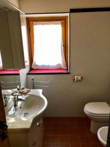 a bathroom with a sink and a toilet and a window at B&B Villa Dalegno in Temù