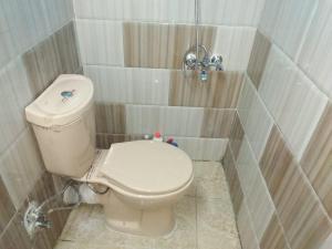 a bathroom with a white toilet in a shower at Aswan Nubian House in Aswan