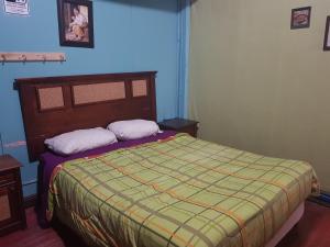 a bedroom with a bed with two pillows on it at Patagonia House in Punta Arenas