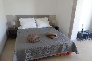 una camera da letto con un letto e due asciugamani di Maison Créole a Saint-François