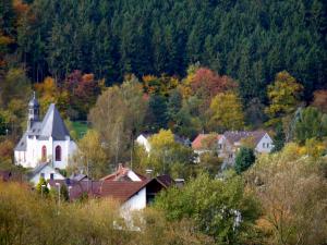 eine kleine Stadt mit einer Kirche auf einem Hügel in der Unterkunft Gasthof Kern in Idstein