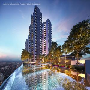 architektoniczne wykonanie budynku z basenem w obiekcie Aldridge Residence Tropical Suite - EMIRA w mieście Shah Alam