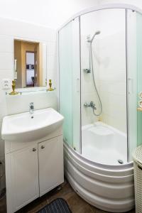 利沃夫Romari Ставропігійська的带淋浴、水槽和浴缸的浴室
