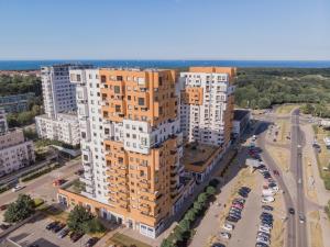 an overhead view of a building in a city at Dream Bay Apartment in Gdańsk