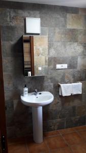 a bathroom with a sink and a mirror at Apartamentos El Castañeu in Corao