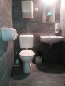 a bathroom with a toilet and a sink at Treestyle Hostel in Budapest