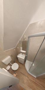 a bathroom with a white toilet and a sink at Family house in the old center in Cres