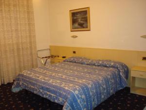 una habitación de hotel con una cama y una foto en la pared en Hotel Marnie, en Massarosa