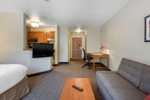 a living room with a couch and a table at Suburban Studios Birmingham Homewood I-65 in Birmingham