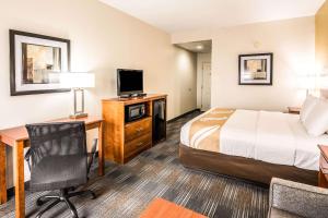 a hotel room with a bed and a desk and a tv at Quality Inn Alexander City in Alexander City