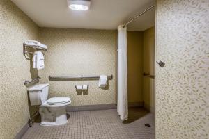 a bathroom with a toilet and a shower at Clarion Pointe Huntsville Research Park in Huntsville