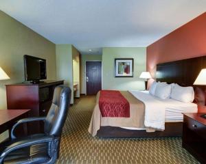 a hotel room with a bed and a television at Quality Inn & Suites Pine Bluff AR in Pine Bluff