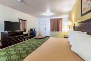 um quarto de hotel com uma cama grande e uma televisão de ecrã plano em Econo Lodge Inn & Suites Searcy em Searcy