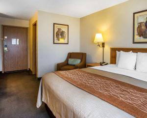 a hotel room with a large bed and a large mirror at Quality Inn Lone Pine near Mount Whitney in Lone Pine