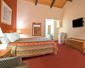 une chambre d'hôtel avec un lit et une télévision dans l'établissement Rodeway Inn Fallbrook Downtown, à Fallbrook