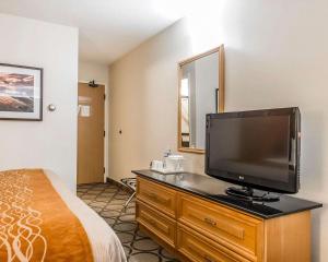 a bedroom with a flat screen tv and a bed at Comfort Inn Riviere-du-Loup in Rivière-du-Loup