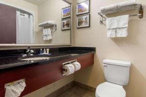 a bathroom with a toilet and a sink and a mirror at Comfort Inn & Suites Levis / Rive Sud Quebec city in Lévis