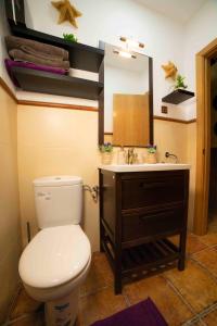 a bathroom with a toilet and a sink with a mirror at La Bodeguita de Alhama in Alhama de Aragón +42 photos