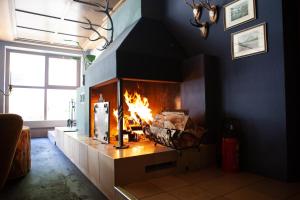 un camino in un soggiorno con caminetto di Walliserhof a Brand