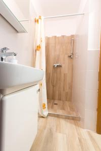 a bathroom with a shower and a sink at Garsoniere Central in Satu Mare