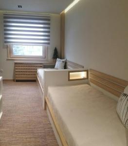 a bedroom with two beds and a window at Apartment Dream Konaci in Kopaonik