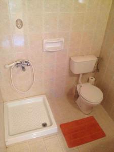 La salle de bains est pourvue de toilettes et d'une baignoire. dans l'établissement Ionian Breeze Apartments, à Kavos