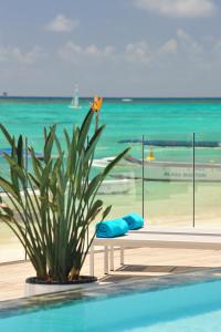 a pool with a view of the beach and the ocean at OBiches Luxury Beachfront Apartment Trou-aux-Biches in Trou aux Biches