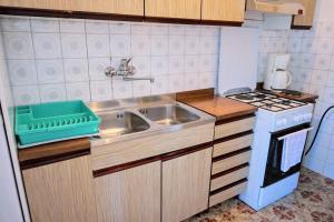 a small kitchen with a sink and a stove at Apartment Vilma in Savudrija