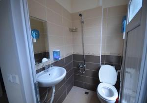 a bathroom with a toilet and a sink at TAXİM HOSTEL in Istanbul +70 photos