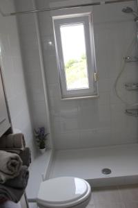 a bathroom with a toilet and a shower and a window at Villa Marina in Omiš